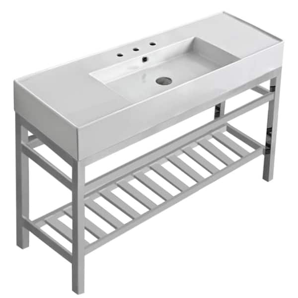 Nameeks Teorema 2-Ceramic Console Sink Basin in White with Chrome Legs