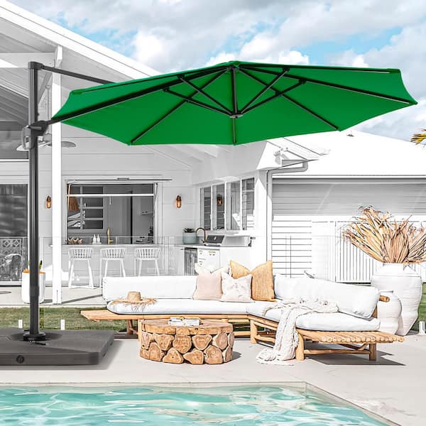 Sonkuki 11 ft. Round Aluminum 360° Rotation Cantilever Offset Outdoor Patio Umbrella with a Base in Kelly Green