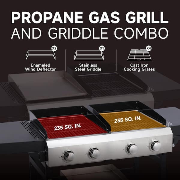 WTVWTV 4-Burner Propane Gas 28in. Stainless Steel Flat Top
