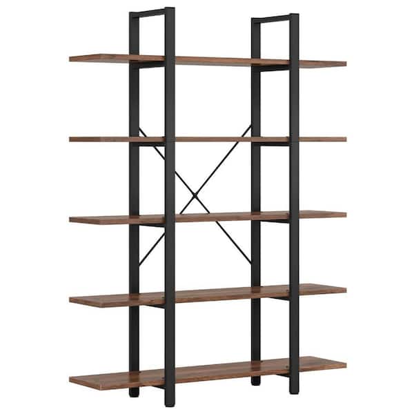 Benjara 70.07 in. Tall Brown and Black Wood 5-Shelf Standard Bookcase