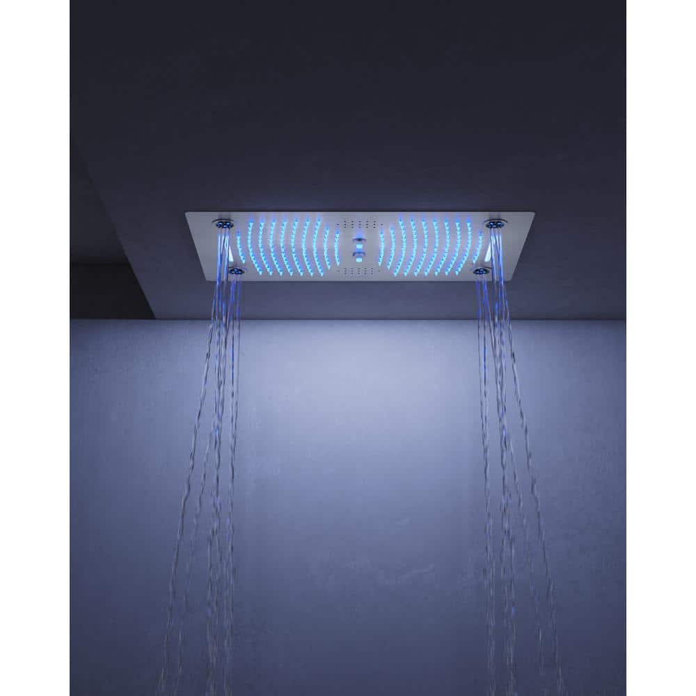 Large Brushed Nickel Dual LED Ceiling and Wall Mounted Shower System