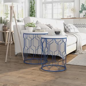 Ahmode 2-Piece Blue Coating and White Nesting Table