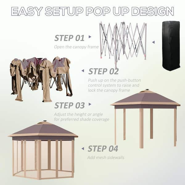 Outsunny 13 ft. x 11 ft. Pop Up Beige Gazebo Tent, Hexagonal