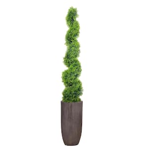 73.25 in. Artificial Spiral Topiary in fiberstone planter