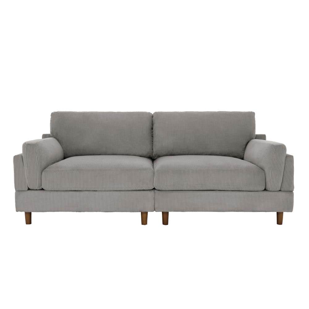 Uixe 89.4 in. Modern Square Arm Light Gray Corduroy Fabric