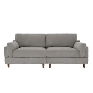 89.4 in. Modern Square Arm Light Gray Corduroy Fabric Upholstered 2-Seater Loveseat With Wood Leg