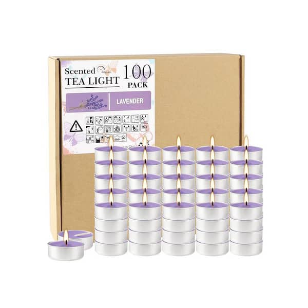 Indoor Lavender Scented Tealight Candles Purple Long Lasting Aromatherapy Candle Gift Set 100 Pack 4 Hour