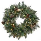 24 in. Artificial Golden Bristle Wreath with Battery Operated LED Lights
