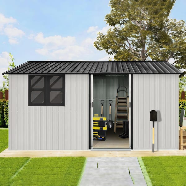 12 ft. W x 10 ft. D Metal Storage Shed with Window for Garden and Backyard (105 sq. ft. )