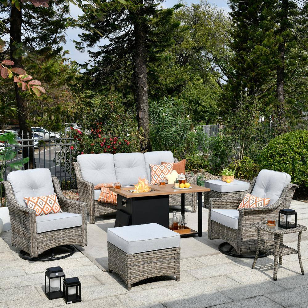 weaxty W Tulip B Gray 7-Piece Wicker Patio Storage Fire Pit ...