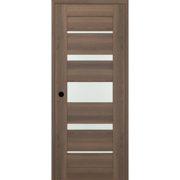 Belldinni Vona 07-03 DIY-Friendly 18 in. x 80 in. Right-Hand Frosted Glass Pecan Nutwood Wood Composite Single Swing Interior Door