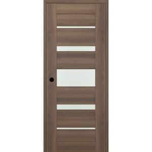 Vona 07-03 DIY-FRIENDLY 30in.x96in. Right-Hand Frosted Glass Pecan Nutwood Wood Composite Single Prehung Interior Door