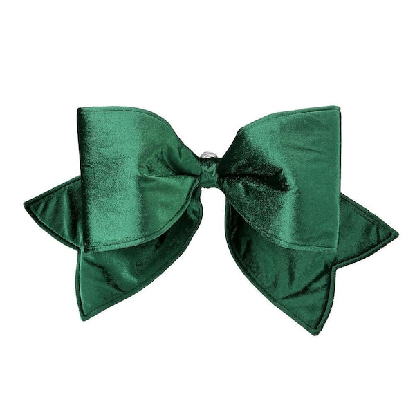 9 in. Green Outdoor Velvet Holiday Bow Tree Topper