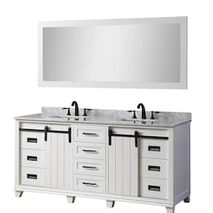 Chanceton 71 in. W x 25 in. D x 34 in. H Double Sink Bathroom Vanity in White with White Carrara Marble Top and Mirror
