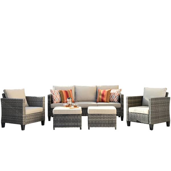 Positano Gray 5-Piece Wicker Outdoor Patio Conversation Seating Set with Beige Cushions
