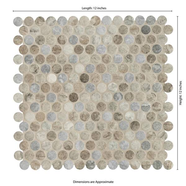 Apollo Tile (Sample) Alabaster White, Beige 12-in x 13-in Polished Glass Penny Round Patterned Floor and Wall Tile