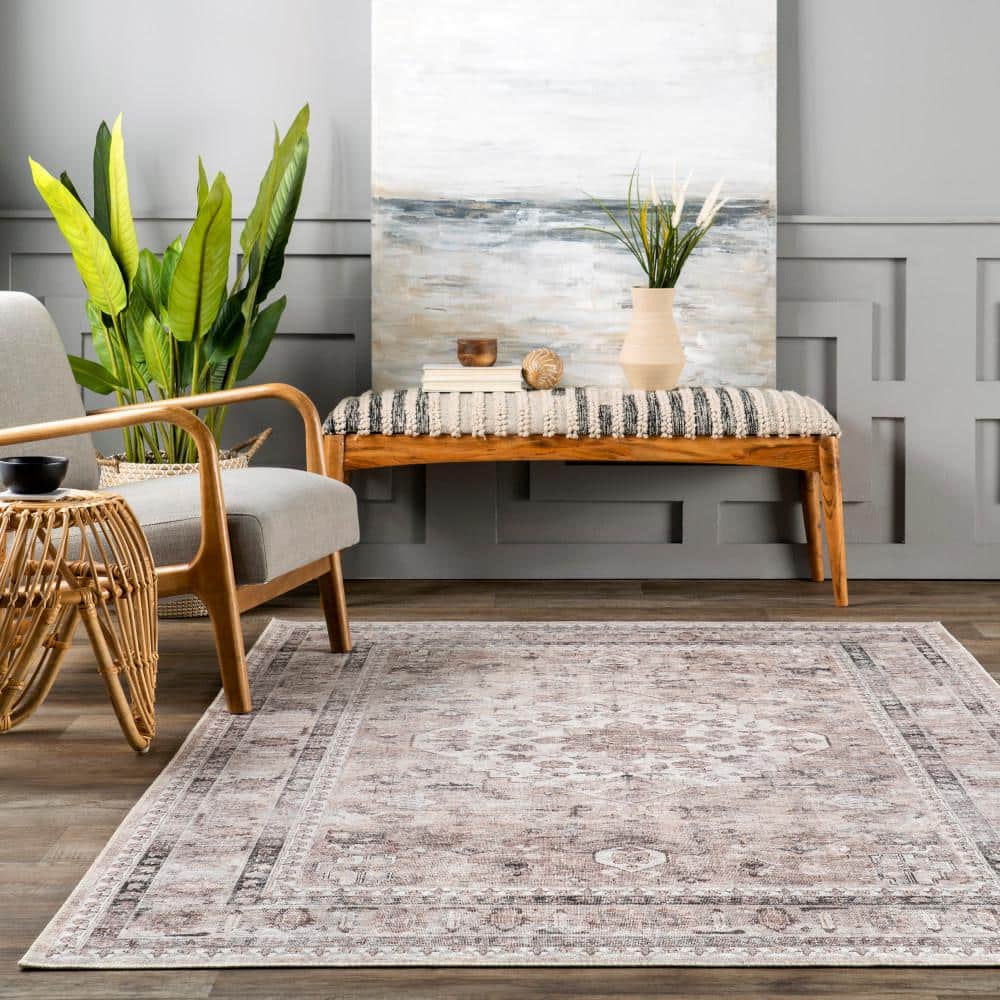Davi Gray 9' x 12' Washable Synthetic Area Rug
