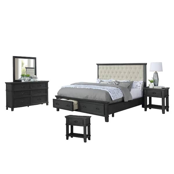 Best Quality Furniture Sandy 5-Piece Cappuccino California King Platform Storage Bedroom Set with Nightstand