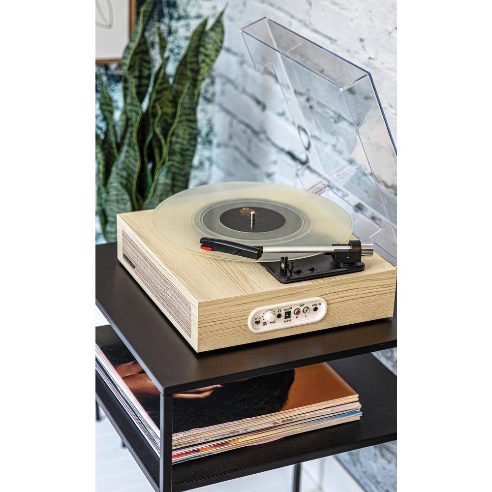 Natural Wood Portable Belt Drive Turntable with Bluetooth