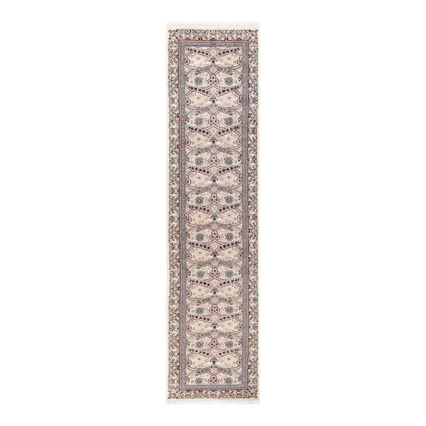 Mogul 3 ft. x 11 ft. Ivory Oriental Wool Indoor Runner Rug