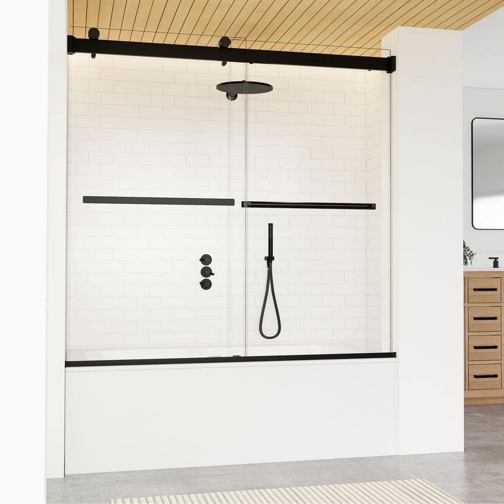 Marcelo 60" Matte Black Frameless Tub Door with Clear Glass