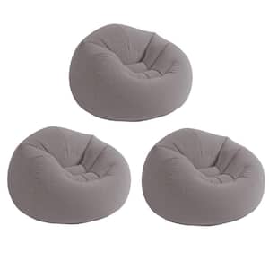 Inflatable Contoured Corduroy Beanless Bag Lounge Chair, Gray (3 Pack)
