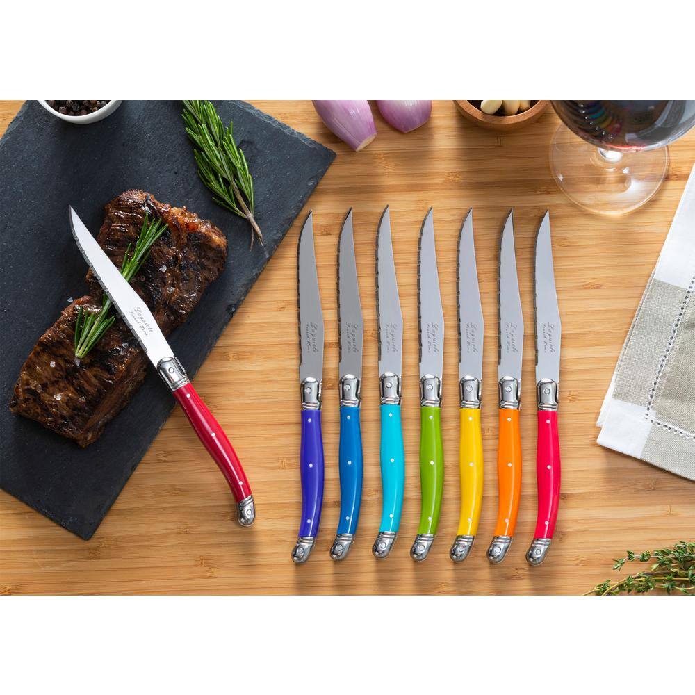 French Home Laguiole Steak Knives, Rainbow Colors, 8-Piece Set (Set of 8)