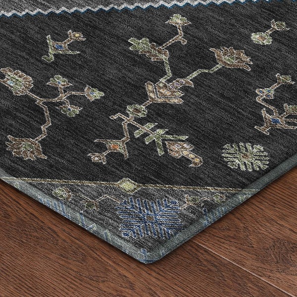 Mayfield Premium Machine Washable Abstract AMF2472 Black 9 ft. x 12 ft. Area Rug