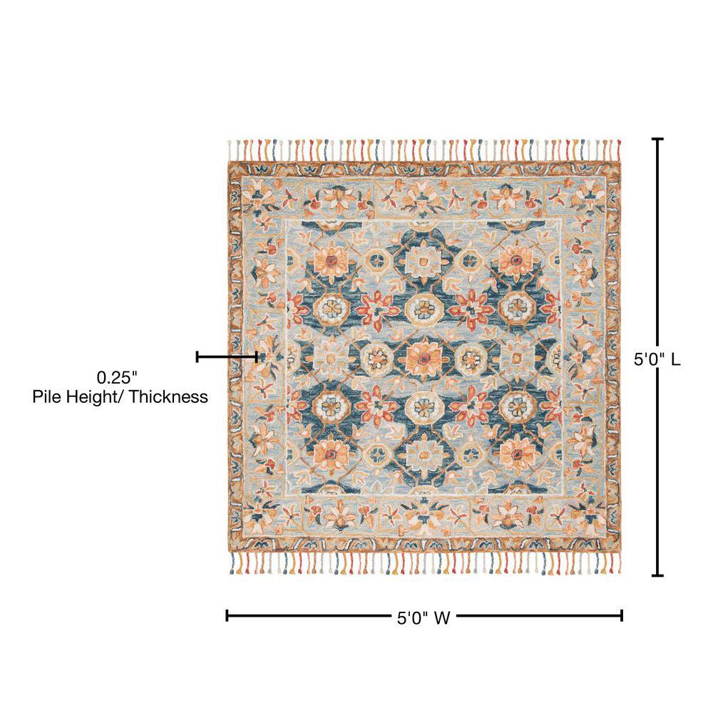 Aspen 5' Square Gray and Navy Hand-Tufted Wool Area Rug