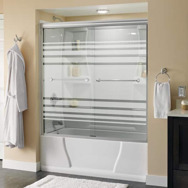 Delta Traditional 59-3/8 in. x 58-1/8 in. Semi-Frameless Sliding Bathtub Door in Chrome with 1/4 in. Tempered Transition Glass