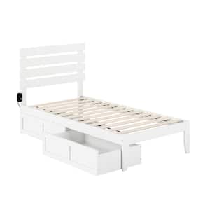 Oxford White Twin Solid Wood Storage Platform Bed with USB Turbo Charger and 2 Drawers