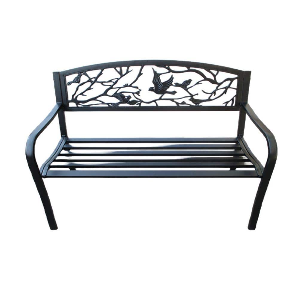 Black Metal Birds and Branches 48" Garden Bench