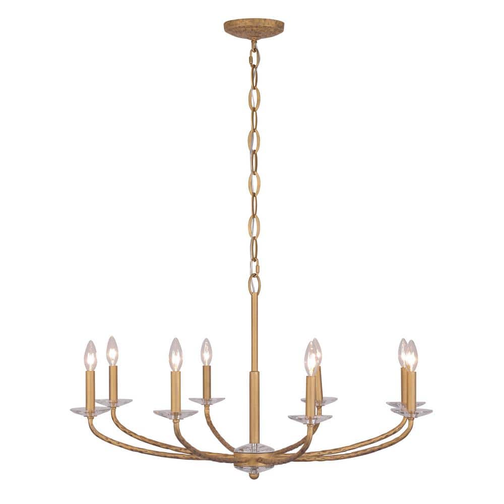 Ashen Gold 36" 8-Light Candle Style Chandelier with Crystal Accents