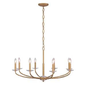 Atella 8-Light Ashen Gold with Faceted Crystal Accents Candle Chandelier for Dining Room and No Bulbs Included