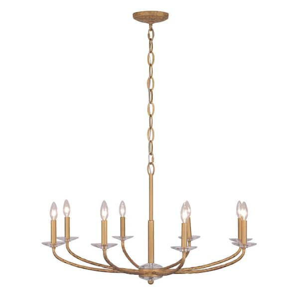 Atella 8-Light Ashen Gold with Faceted Crystal Accents Candle Chandelier for Dining Room and No Bulbs Included
