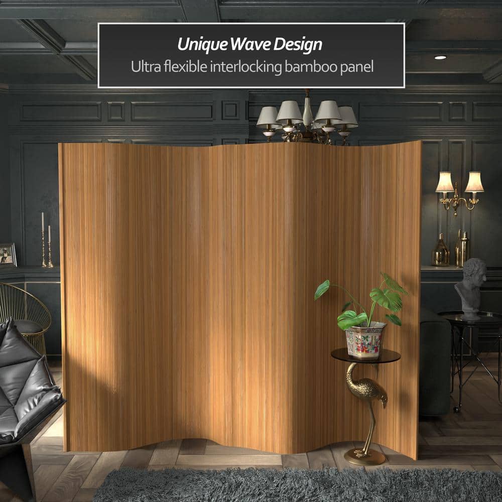 Natural Bamboo Wave Design Folding Room Divider