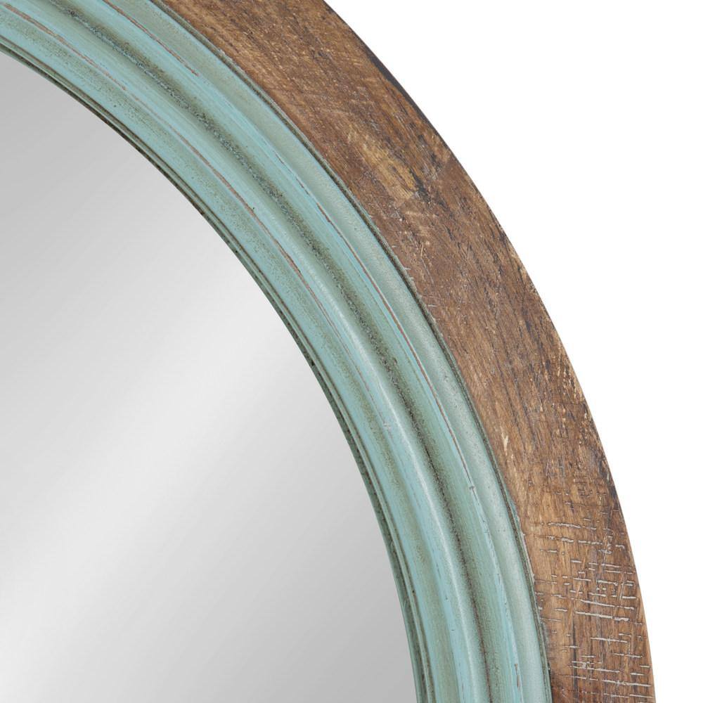 Rustic Blue and Brown Round Wood Bathroom Vanity Mirror