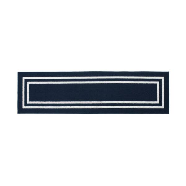 Nautica Tufted Navy and White 2 ft. 2 in. x 6 ft. Double Line Border