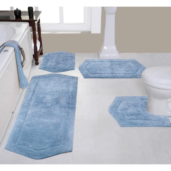 HOME WEAVERS INC Waterford Collection 100% Cotton Tufted Non-Slip Bath Rug, 4 Piece Set, Blue