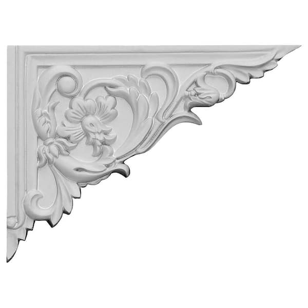 Ekena Millwork 5/8 in. x 8-5/8 in. x 6-1/4 in. Polyurethane Right Flower Stair Bracket Moulding