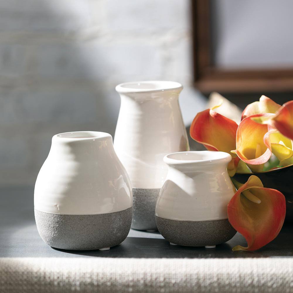 Petite Trio Gray and White Ceramic Vase Set