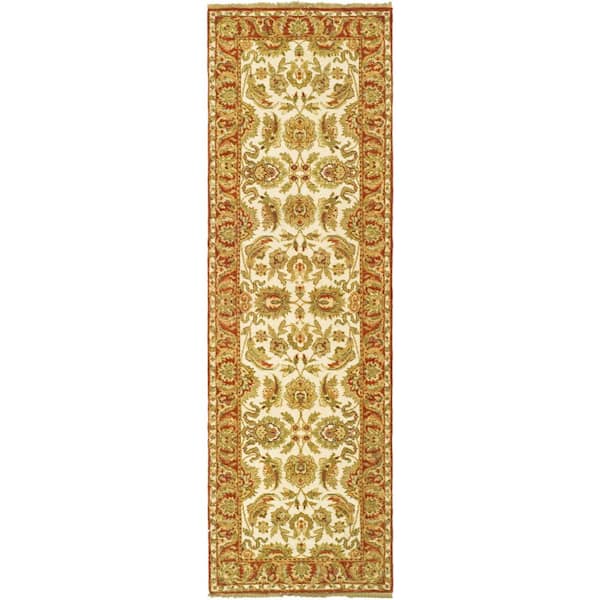 Old World 3 ft. x 8 ft. Ivory/Rust Ornate Runner Rug