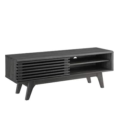 Render 48 in. Charcoal TV Stand Fits TV up to 60 in. with Storage Slatted Sliding Door