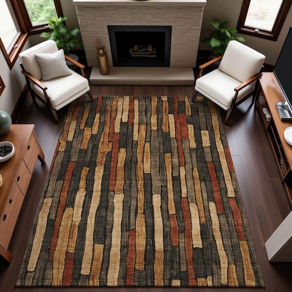 Mayfield Premium Machine Washable Abstract AMF1301 Coffee 5 ft. x 7 ft. 6 in. Area Rug