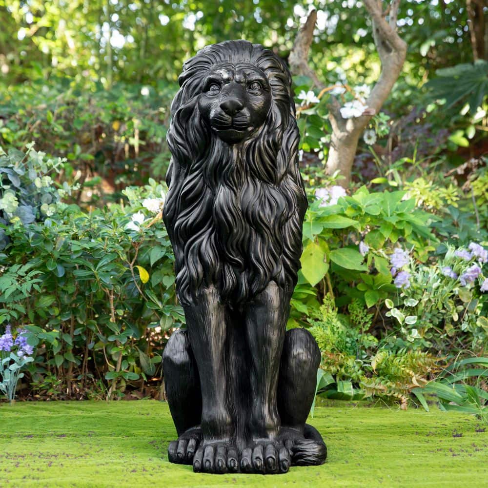 Glitzhome 36.25 in. H Oversized MGO Black Guardian Sitting Lion