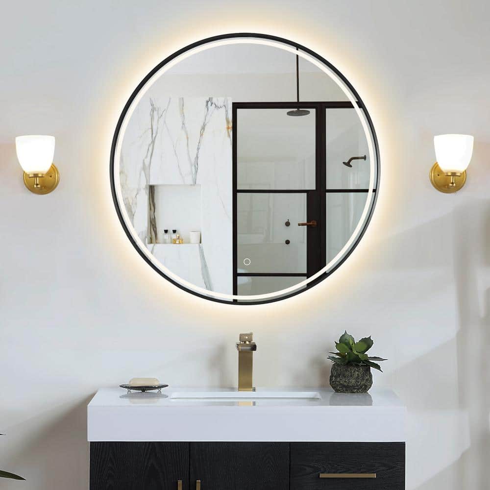 Round Silver and Gold LED Bathroom Vanity Mirror