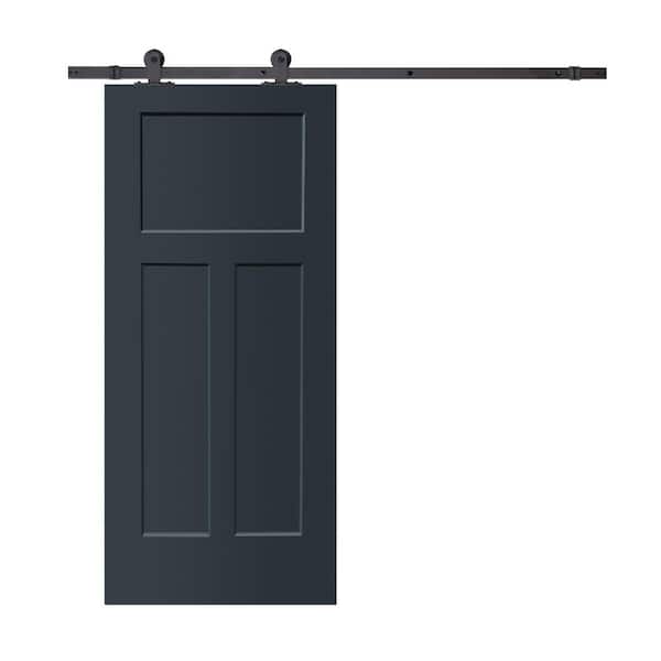 CALHOME 30 in. x 80 in. Charcoal Gray Stained Composite MDF 3-Panel Interior Sliding Barn Door with Hardware Kit