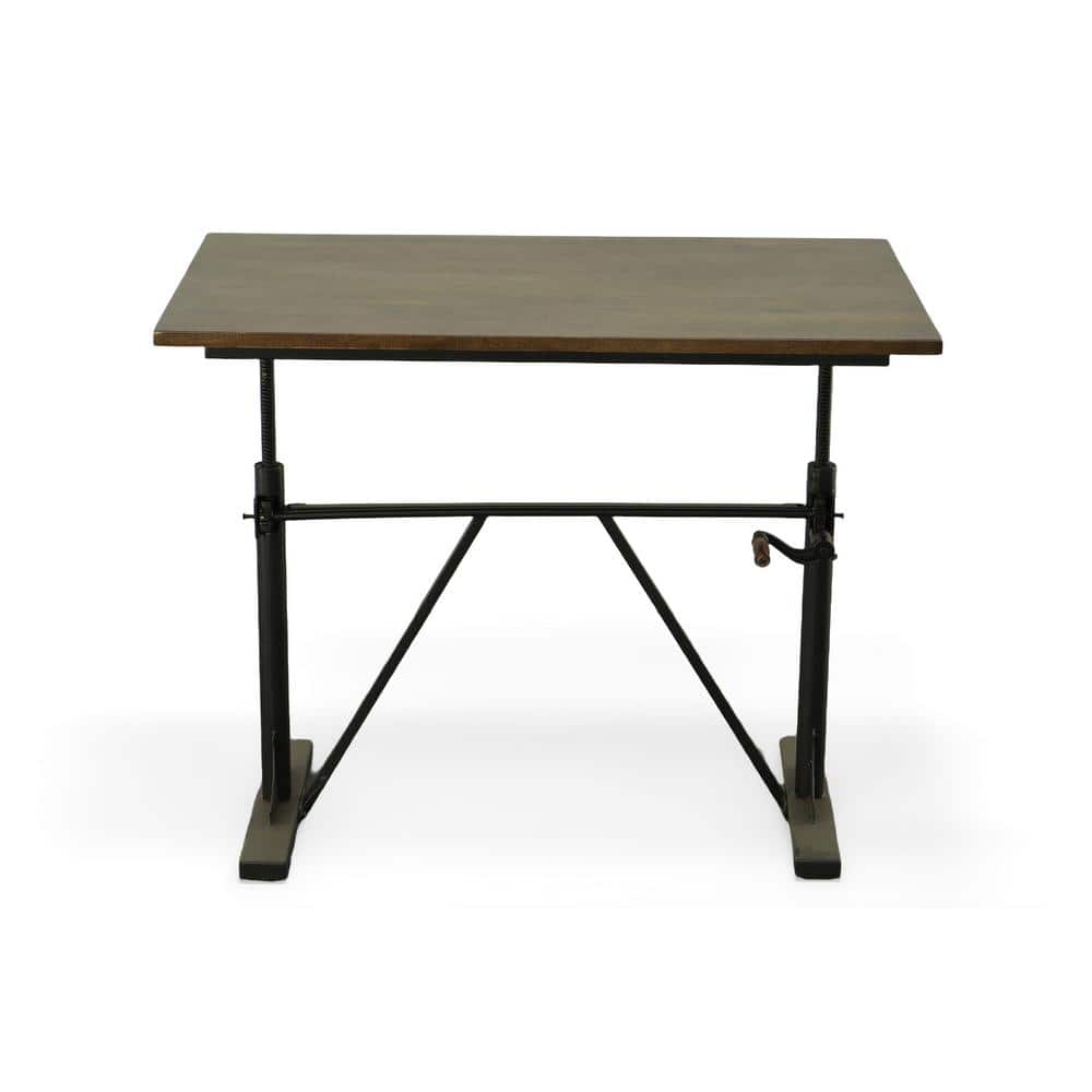 Industrial Elm and Black Cast Iron Adjustable Desk