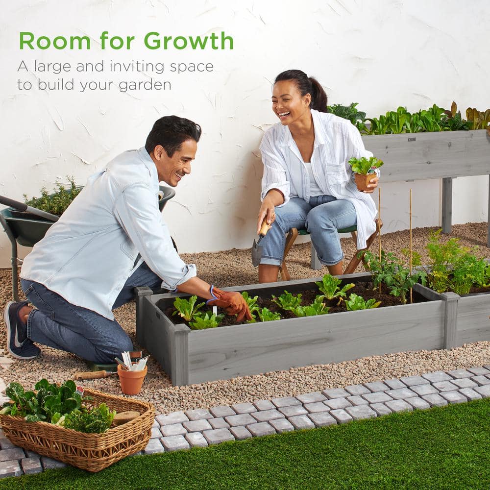 Gray Fir Wood Raised Garden Bed Planter for Outdoor Yard