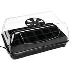 Black Heating Seed Starter Germination Kit Seedling Propagation Tray with Heater and 5 in. Vented Humidity Dome (1-Pack)
